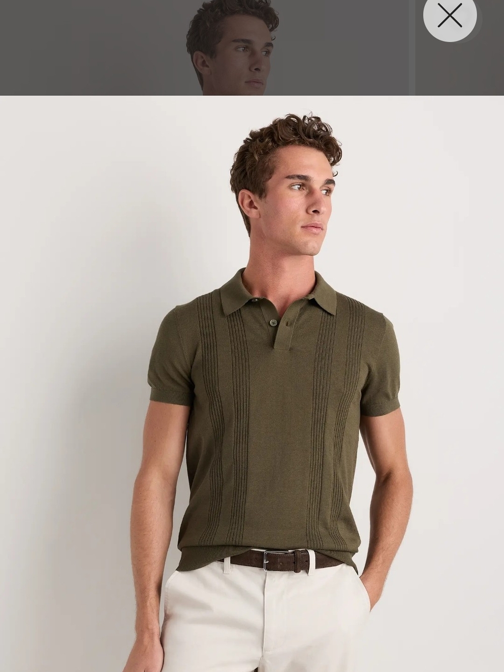 Cotton-Silk Ribbed Short Sleeve Sweater Polo - Olive - Picture 5 of 15